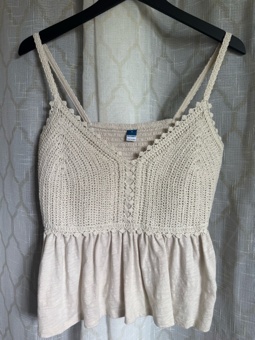 Old Navt Crocheted Knit Peplum Cami Top in Cream. Like new!!!
